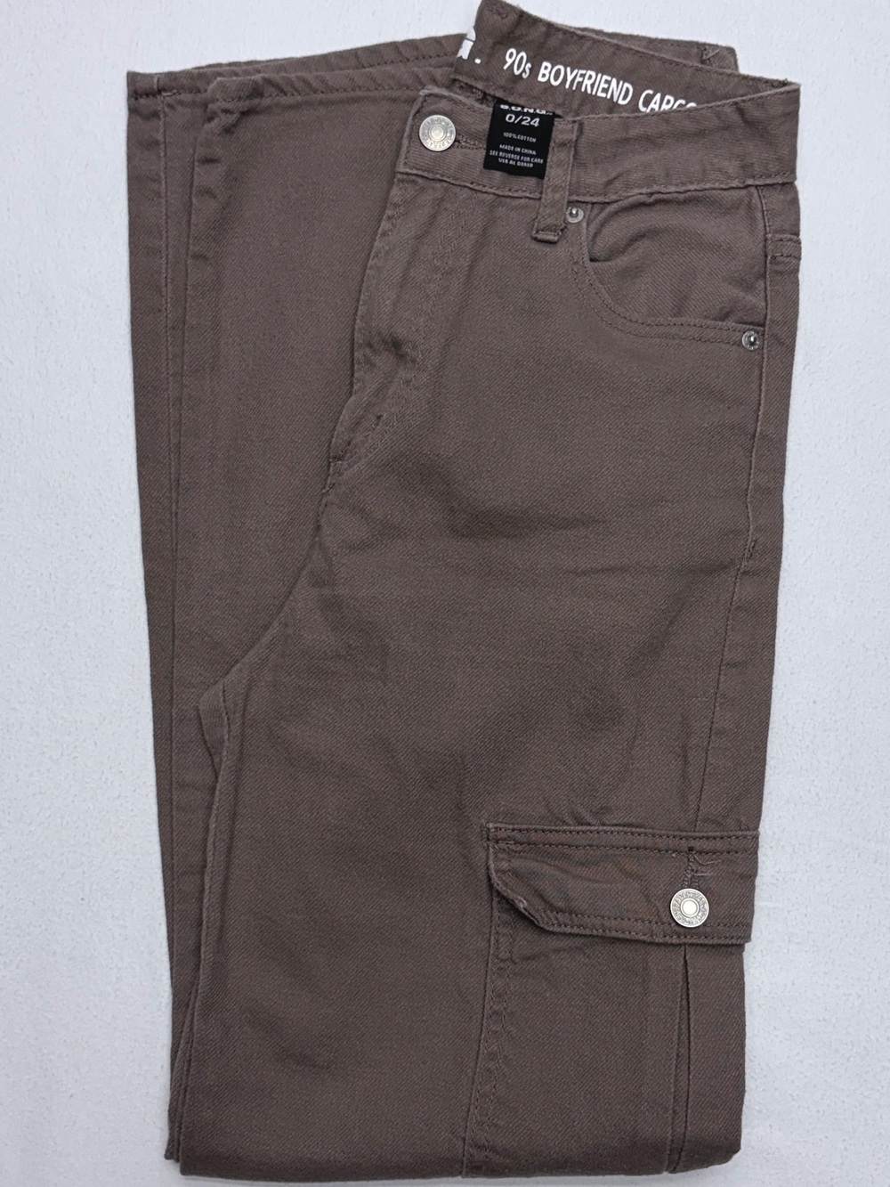 SONG 90s Boyfriend Cargo Jeans Womens 24 Brown Wide Leg